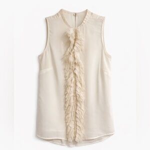 Ann Taylor Sleeveless Ruffle Front Blouse Cream Ivory XS